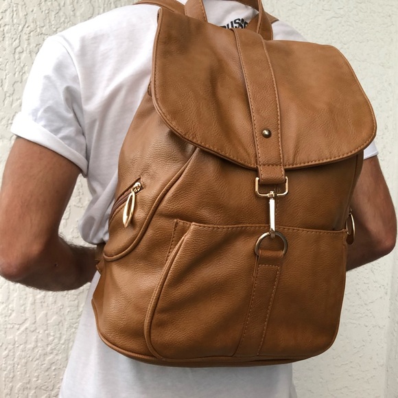 camel color backpack